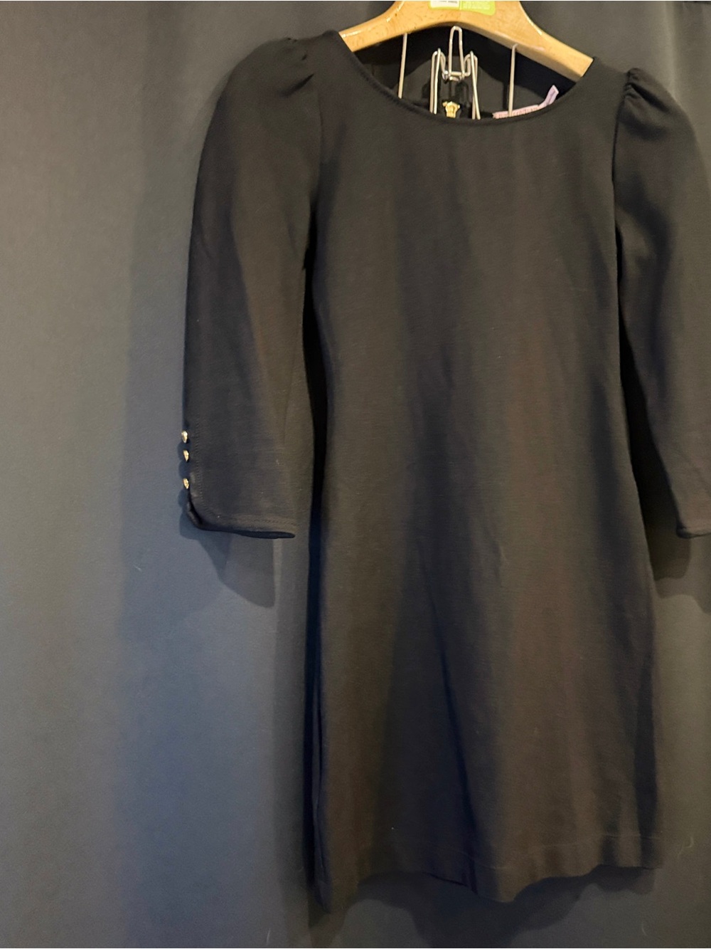 Juicy Couture Vintage y2k Black Midi Shift Dress with Gold Button Cuffs